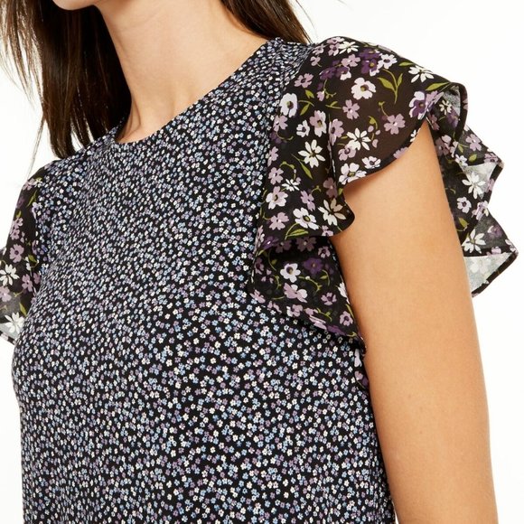 MICHAEL KORS Black Floral Short Sleeve Top NWT - Picture 3 of 4